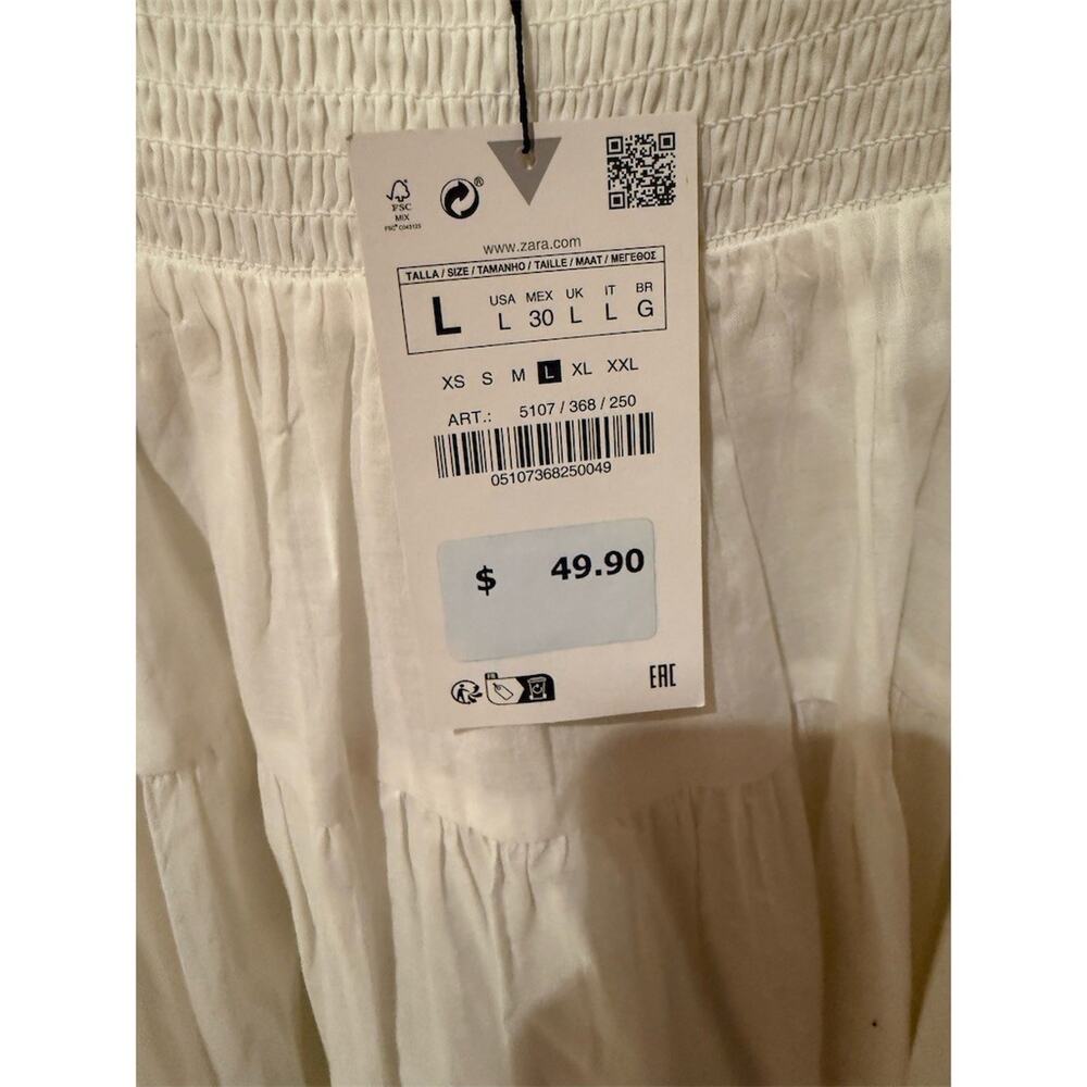 Zara Mini Sundress Womens Size L Ivory Beaded Smocked Tiered Boho Summer - Picture 4 of 6
